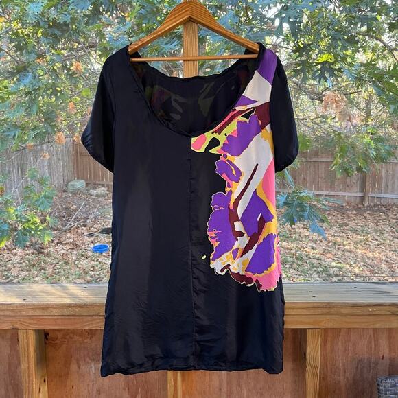 Tibi Black & Colorful Abstract Mini Shift Dress 100% Silk Size 10 - Picture 3 of 9